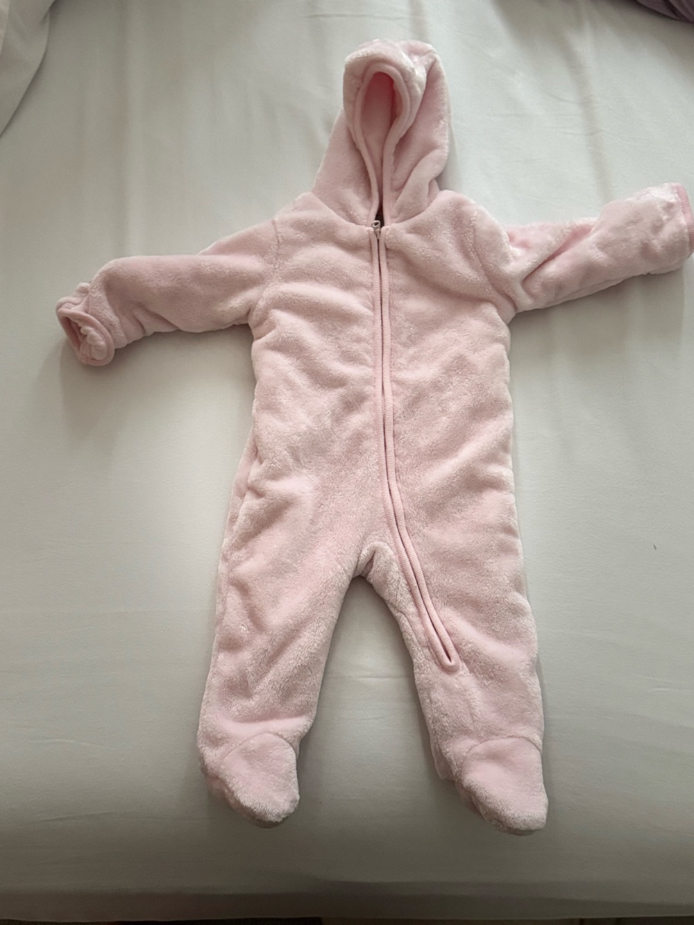 The Children's Place Pink Plush Hooded Baby One-Piece Footed Romper